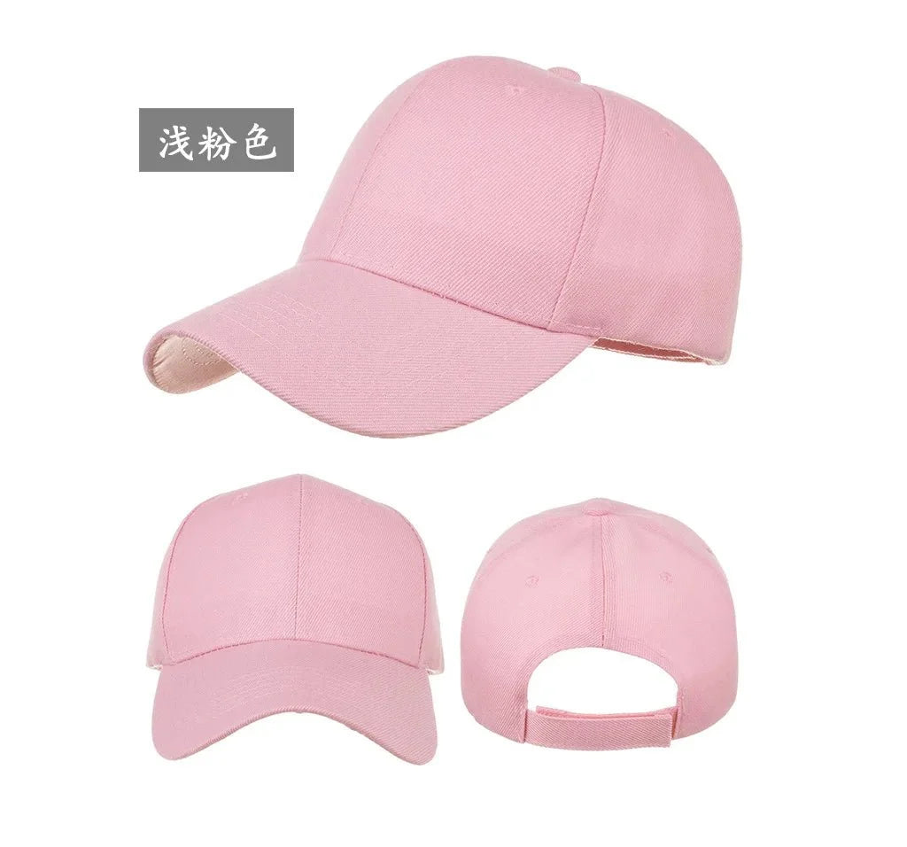 Unisex solid color baseball cap by TrendLux Wear, 5-panel structured hat in various colors, close-up of fabric and design