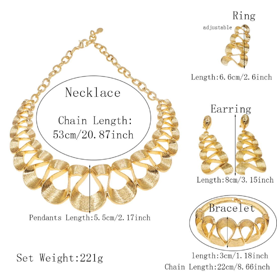 Women's Gold Plated Wavy Pendant Necklace & Earrings Set. TrenLux Wear