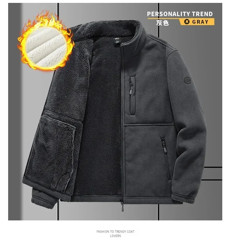 Men's fleece-lined hooded winter jacket by TrendLux Wear, zip-up casual coat in plus sizes S–6XL, navy blue, front view