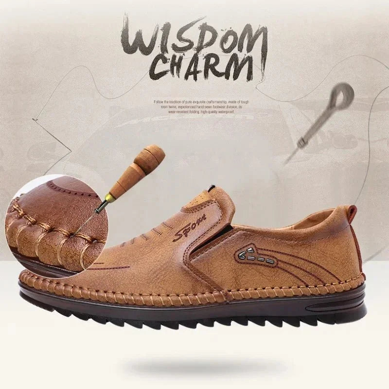 Men's handmade PU leather moccasin loafers by TrendLux Wear with soft sole, breathable casual and business flat shoes.
