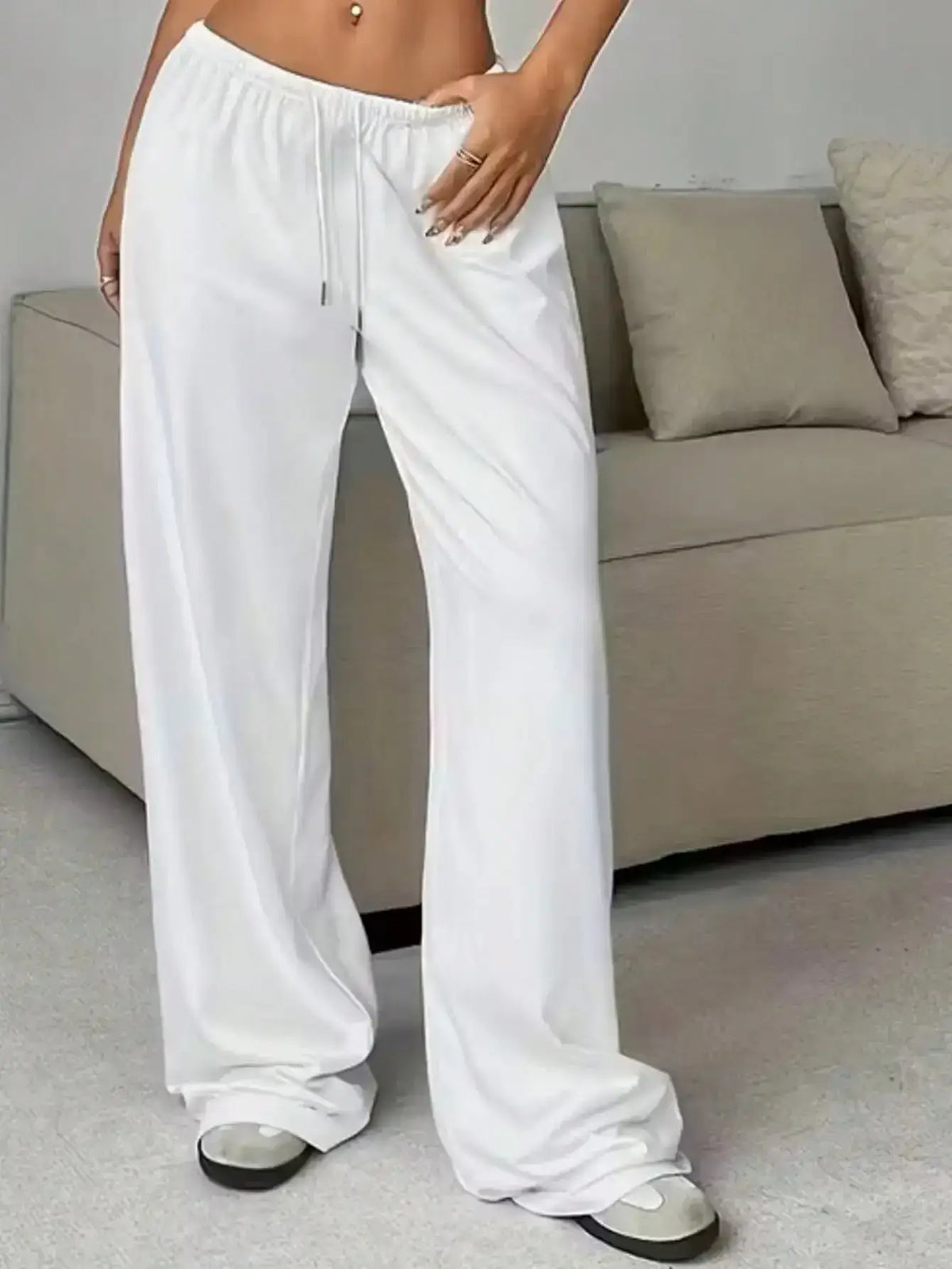 Ladies' casual wide leg jogging pants by TrendLux Wear, showing soft fabric and relaxed fit for comfortable everyday wear.