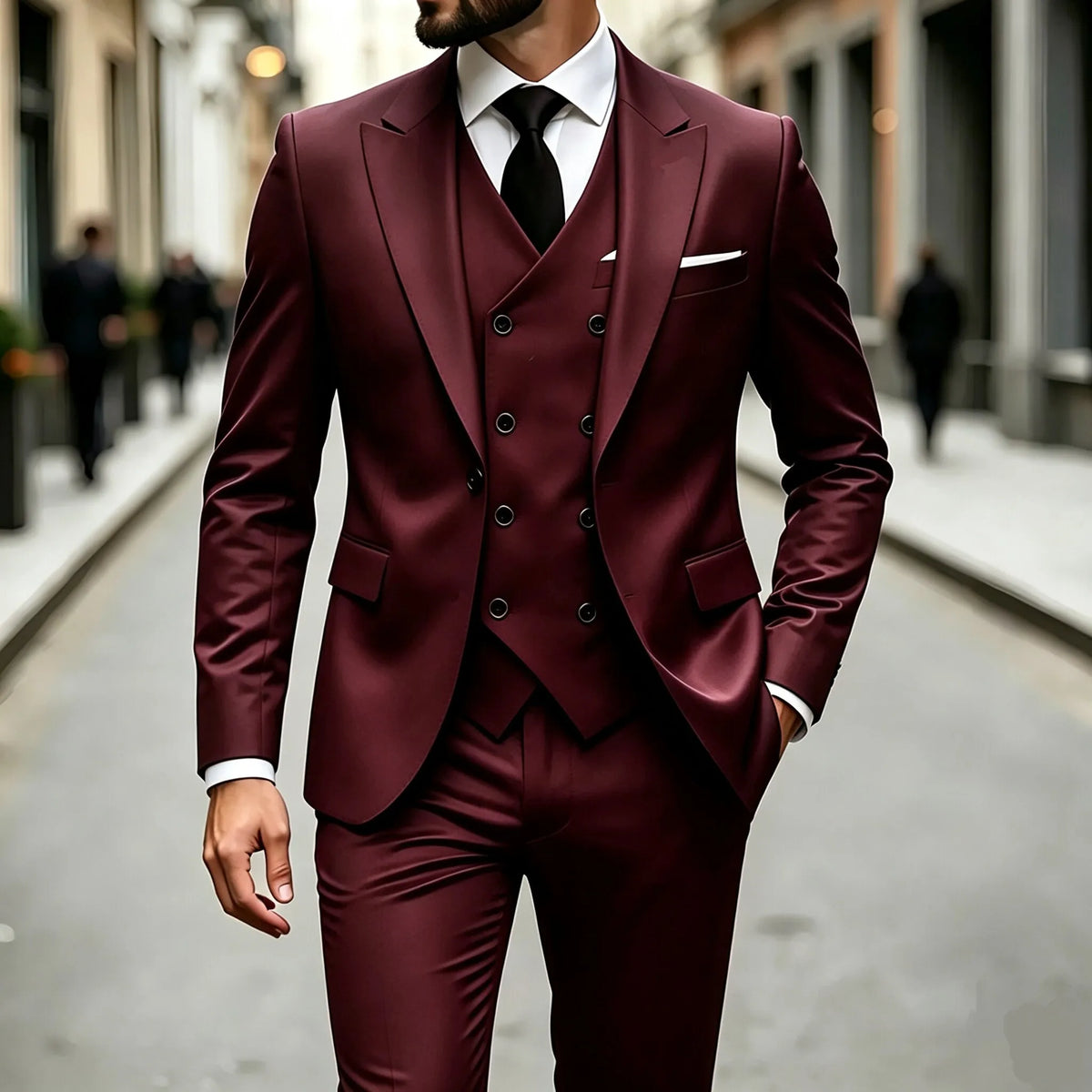 Men's Peak-Lapel Three-Piece Tuxedo Suit