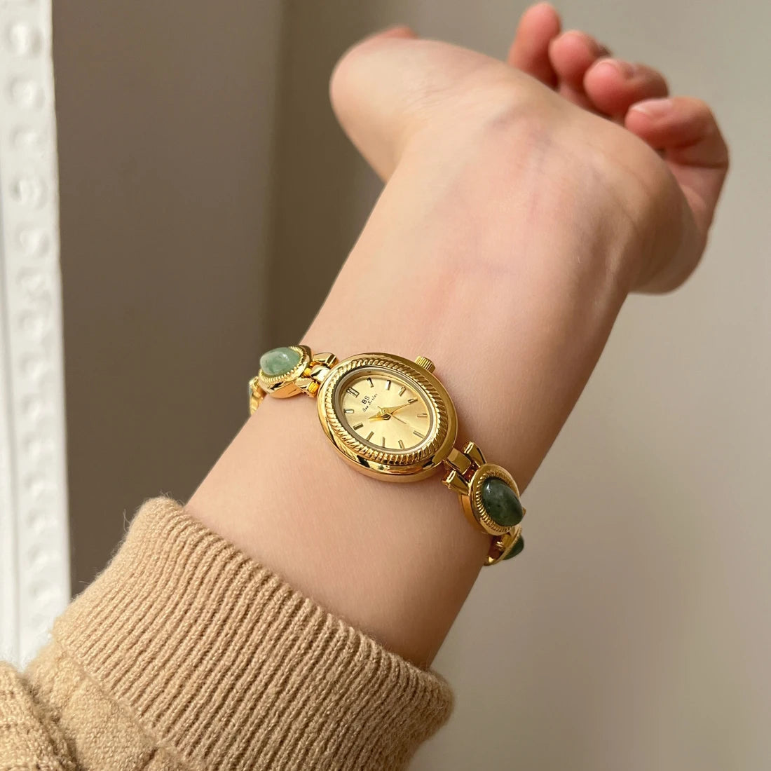TrendLux Women's Luxury Jade Green Jewelry Bracelet Quartz Dress Wristwatch