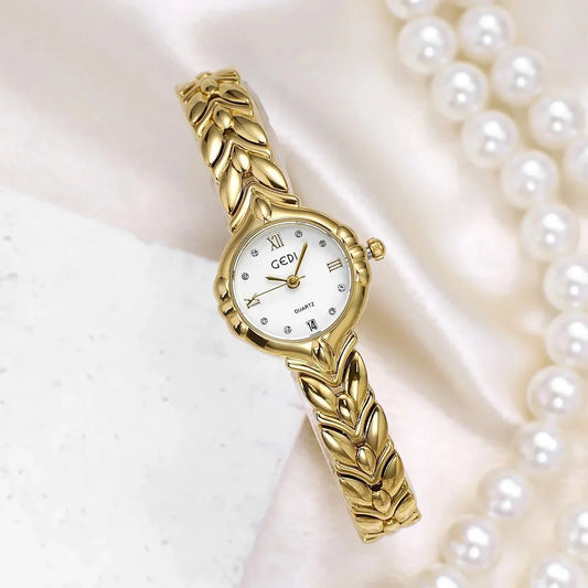 Elegant women's oval alloy bracelet with adjustable clasp, stylish watch by TrendLux Wear featuring a sophisticated design.