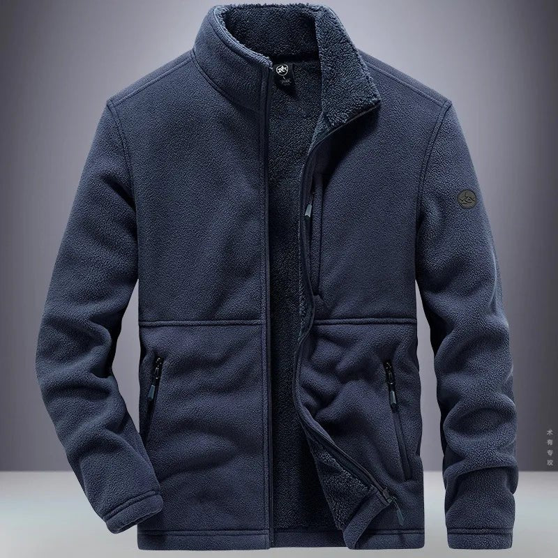Men's fleece-lined hooded winter jacket by TrendLux Wear, zip-up casual coat in plus sizes S-6XL, shown in dark gray fabric.