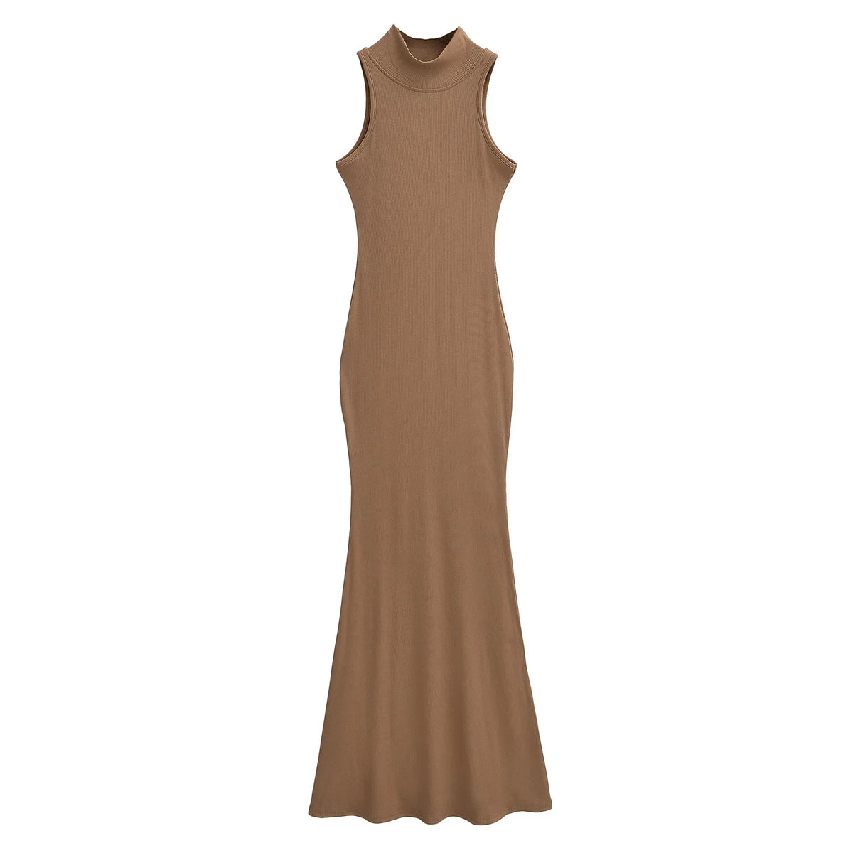 Women's knit turtleneck bodycon ankle-length maxi dress by The Glow Sanctuary, featuring a fitted silhouette and cozy fabric.