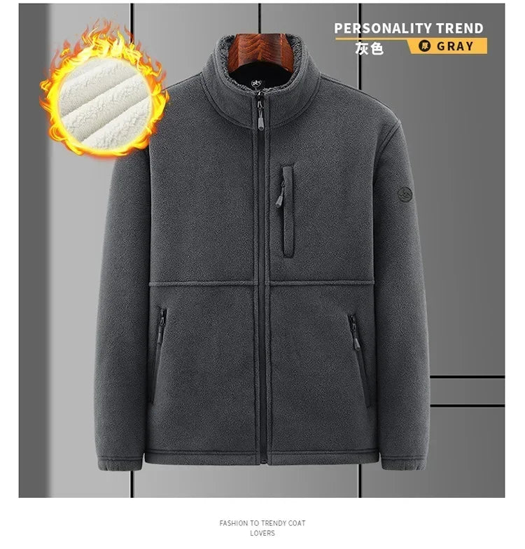 Men's fleece-lined hooded winter jacket by TrendLux Wear, zip-up casual coat in plus sizes S to 6XL, shown in black.