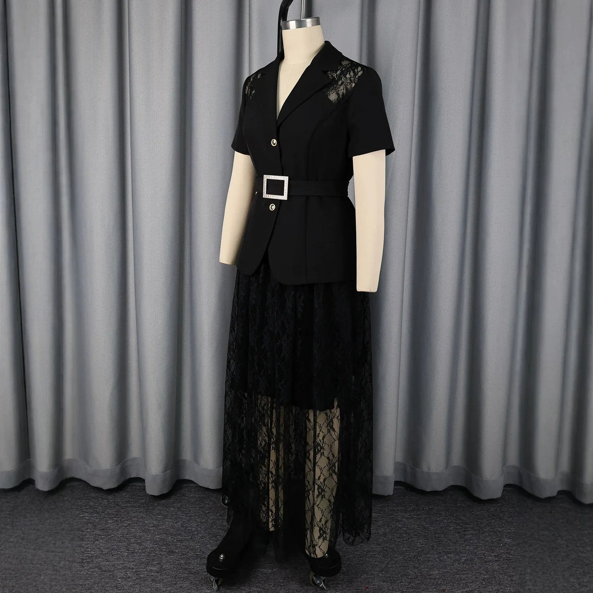 Women's Black African Lace Hem A-Line Dress | Church & Wedding Guest - TrendLux Wear