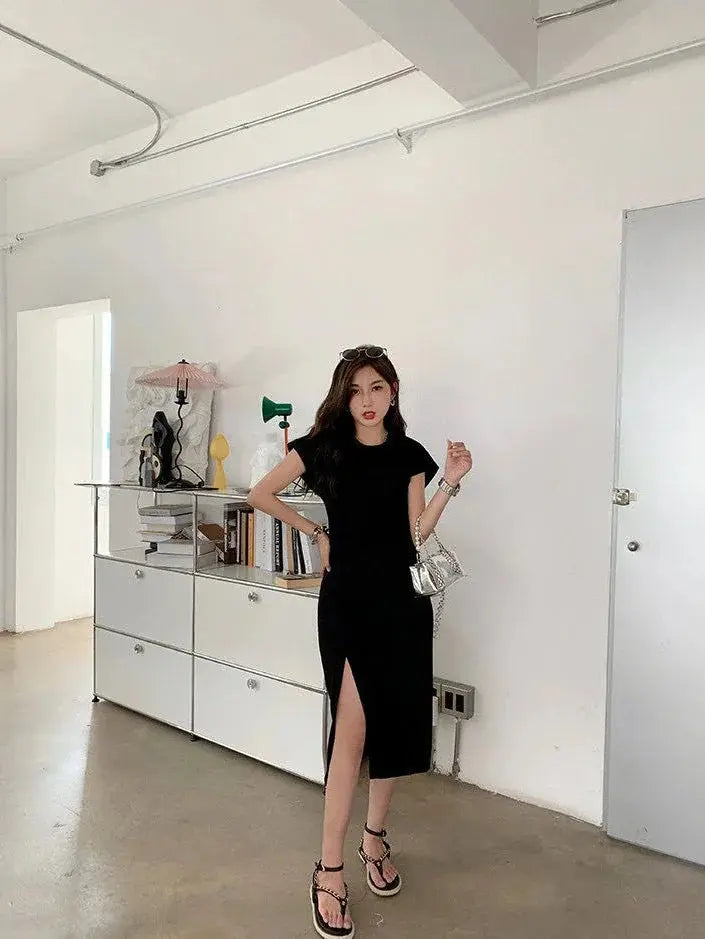 TrenLux Wear Women's Cotton Y2K Asymmetrical Hem Casual Midi Dress The Glow Sanctuary
