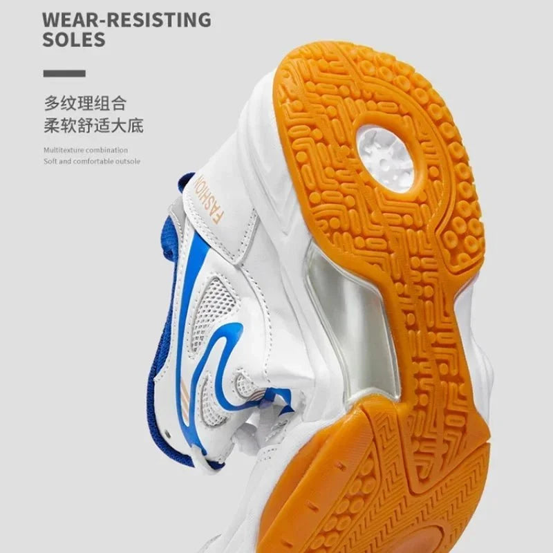 Unisex breathable court sneakers from TrendLux Wear, athletic tennis and volleyball shoes in size 35–50, showing side view with mesh design.
