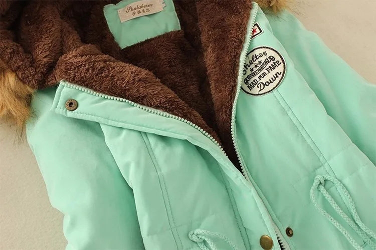 Women’s Military Hooded Puffer Parka – Cotton-Filled Fur-Trimmed Winter Coat