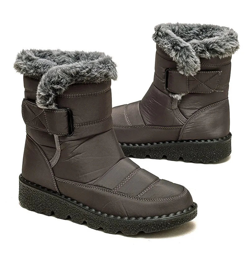 Women’s Mid-Calf Fur Lined Snow Boots – Warm Winter Walking Boots with Hook & Loop