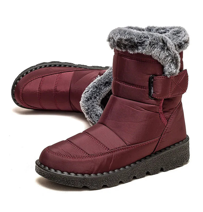 Women’s Mid-Calf Fur Lined Snow Boots – Warm Winter Walking Boots with Hook & Loop