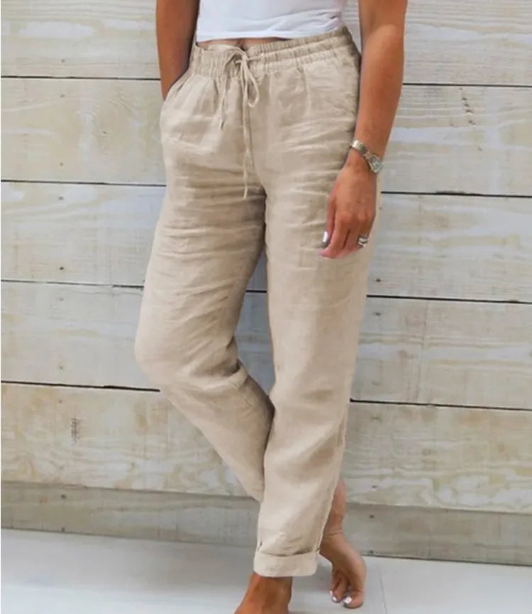 TrendLux Women's Cotton Linen Summer Pants – High Waist Casual Trousers