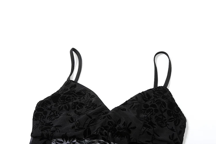 Black Sheer Floral Backless Maxi Dress