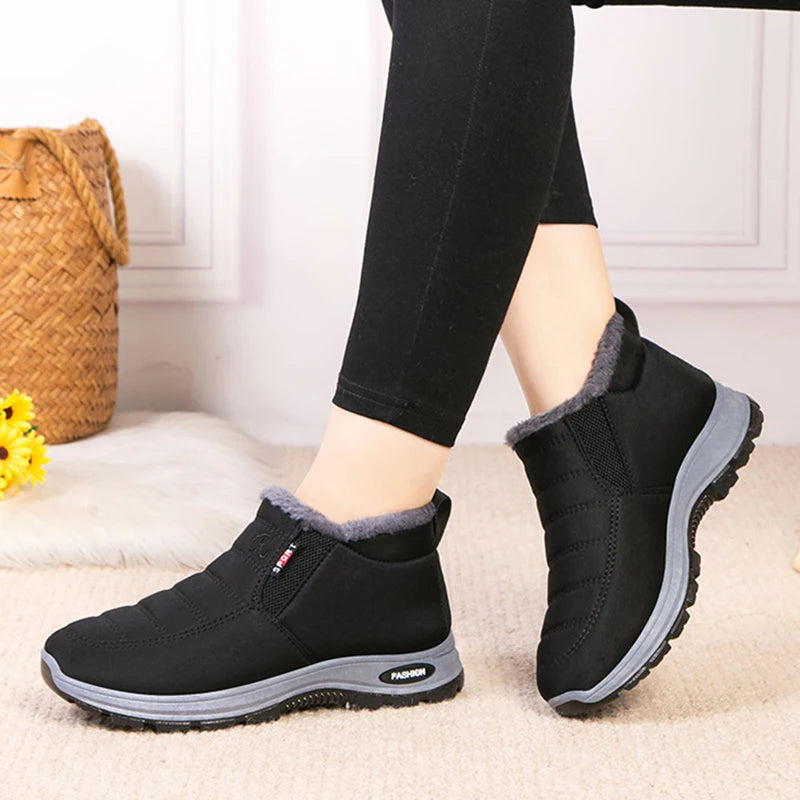 Women’s Plush Winter Snow Boots – Warm Slip-On Ankle Booties with Rubber Sole