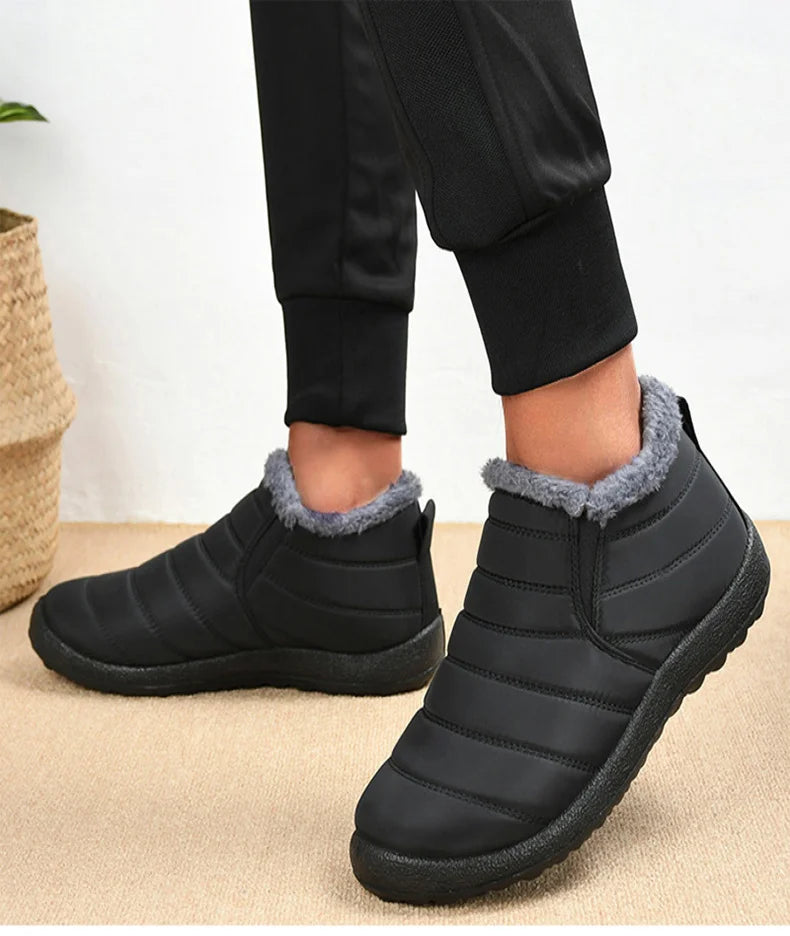 Men's Slip-On Fur Snow Ankle Boots – Warm Winter Plush Footwear