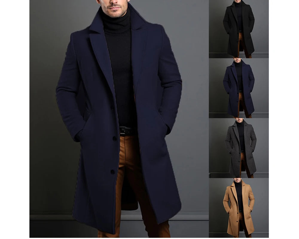Men's Luxury Mid-Long Wool Trench Coat – Warm Business Overcoat