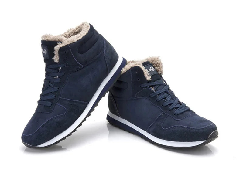 Men's Winter Lace-Up Fur Plush Ankle Boots – Warm Snow Boots Plus Size