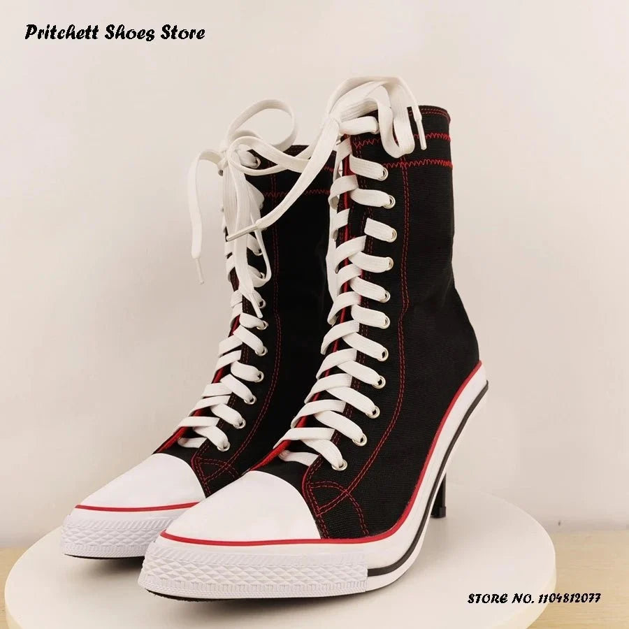 Women's Lace-Up Stiletto Ankle Boots | Pointed Toe High Heel Street Style Booties | Spring Autumn - TrendLux Wear