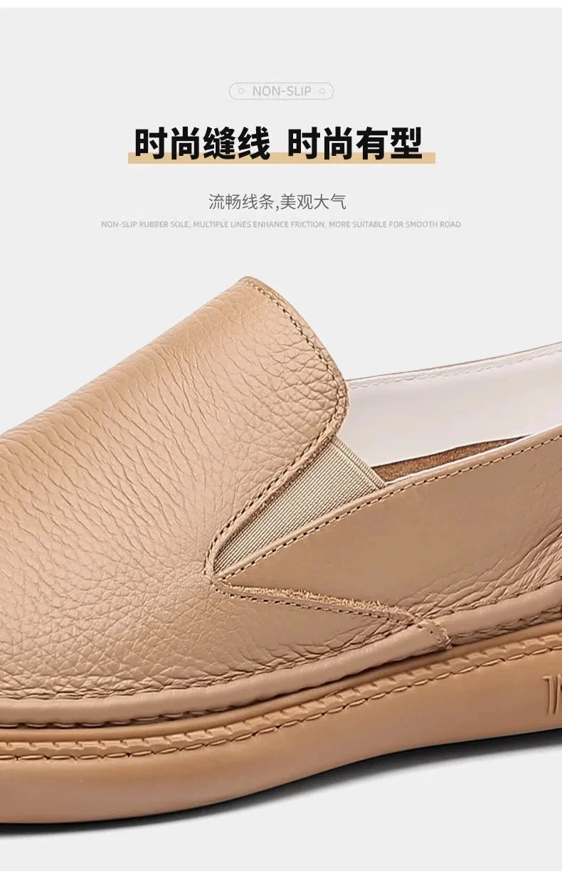 Men's genuine leather casual loafers by TrendLux Wear, breathable solid color slip-on flat shoes for men.