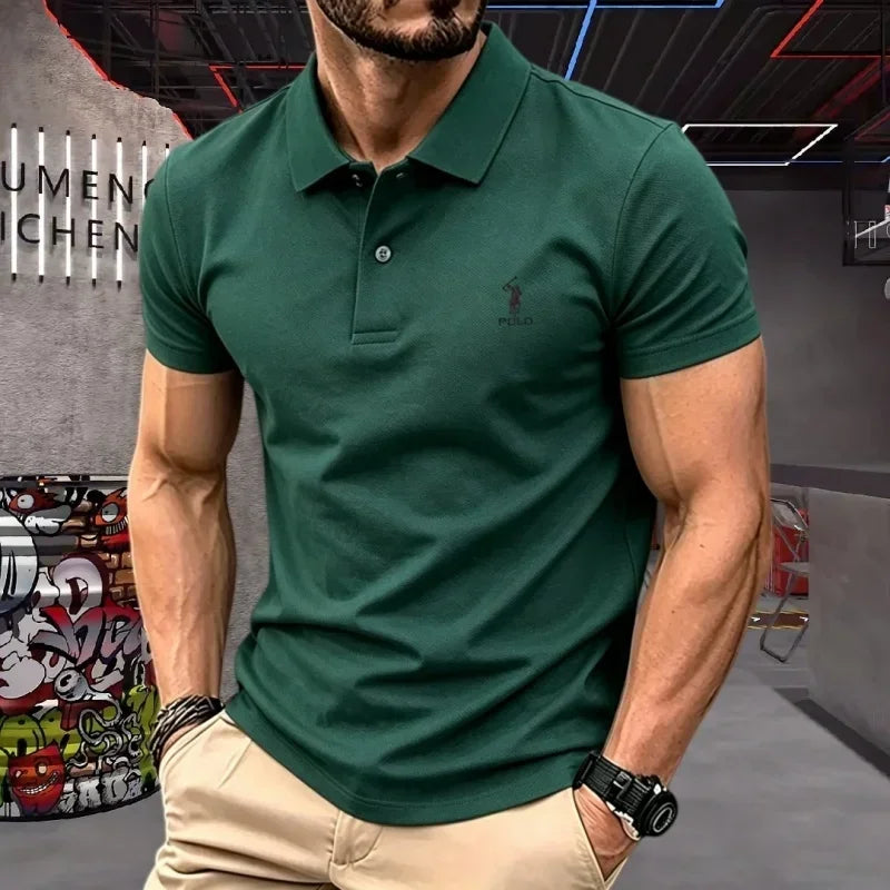 Men's Embroidered Cotton Short-Sleeve Polo