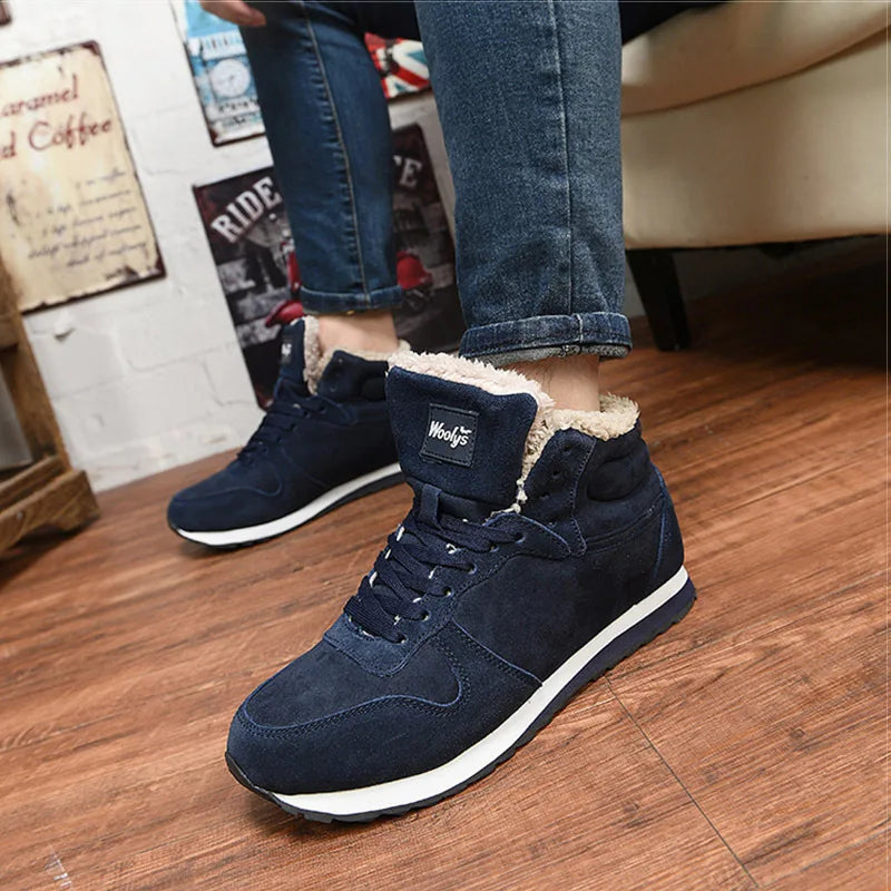 Men's Winter Lace-Up Fur Plush Ankle Boots – Warm Snow Boots Plus Size