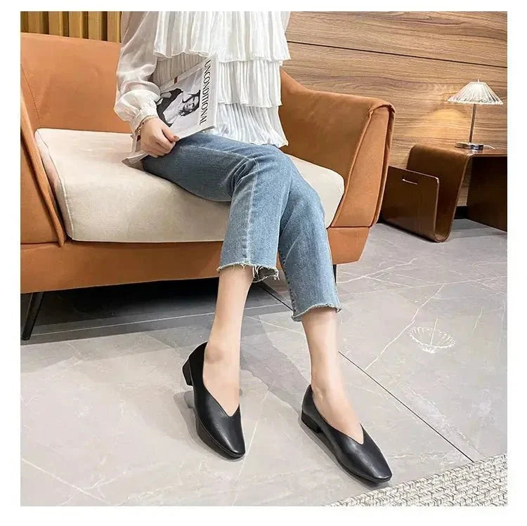 Women's round-toe leather loafer flats by TrendLux Wear, featuring a sleek design, smooth leather upper, and comfortable slip-on style.