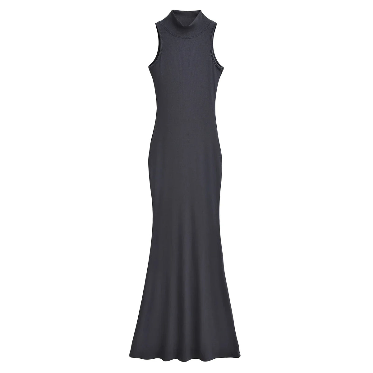 Women's knit turtleneck bodycon ankle-length maxi dress by The Glow Sanctuary, shown in a close-up of the fitted, textured fabric
