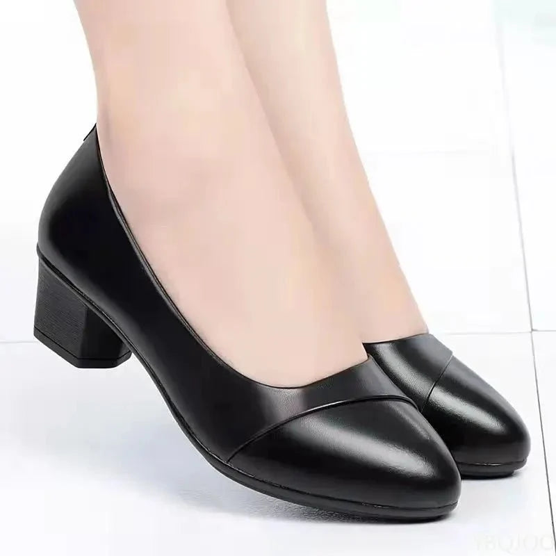 Women's TrendLux Wear mid heel slip-on pumps with round toe, perfect for office work and professional attire.