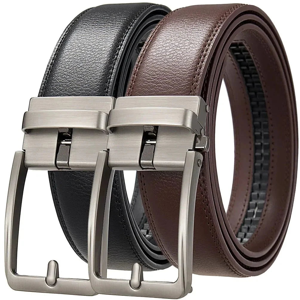 Men's genuine leather belt with luxury automatic buckle in brown and black, adjustable from 105 to 170cm, by TrendLux Wear.