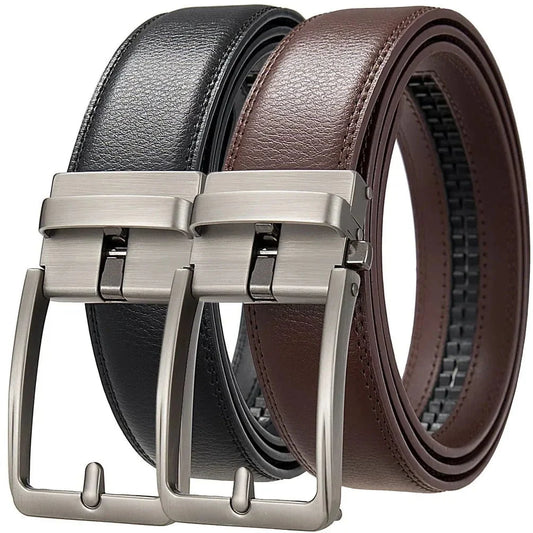 Men's genuine leather belt with luxury automatic buckle in brown and black, adjustable from 105 to 170cm, by TrendLux Wear.
