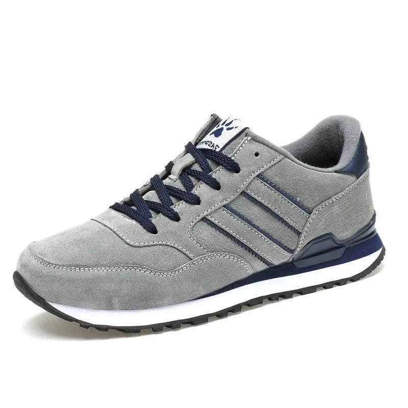 Men's luxury suede running sneakers by TrendLux Wear featuring breathable, anti-odor sport shoes with stylish design and comfortable fit.