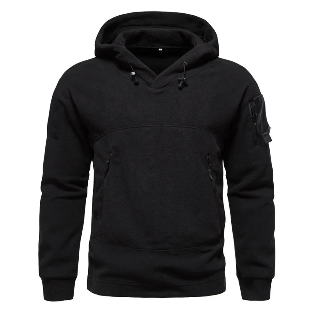 Men's tactical outdoor hoodie by TrendLux Wear, thick fleece sportswear for autumn and winter, available in sizes S to 3XL.