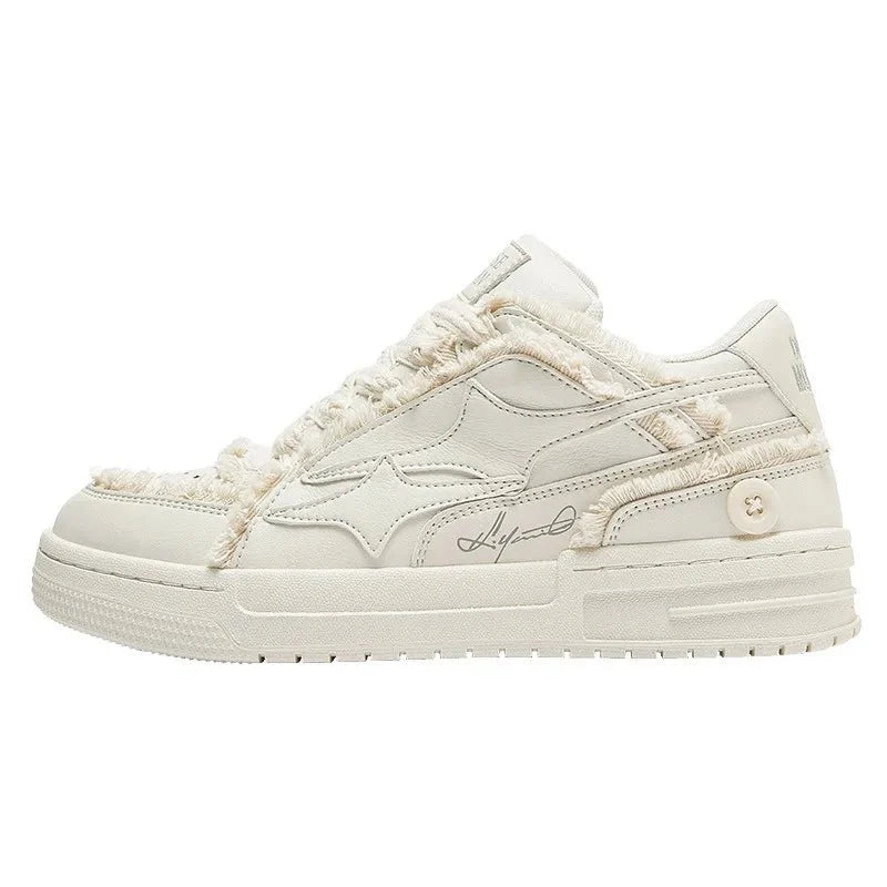 Unisex Retro Star Leather Sneakers by TrendLux Wear featuring casual design, star details, and comfortable leather construction.