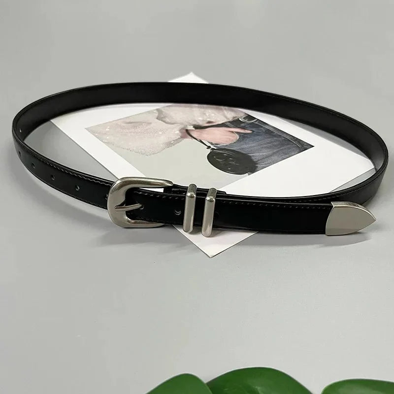 Women's real leather jeans belt by TrendLux Wear featuring a classic buckle and durable leather strap.