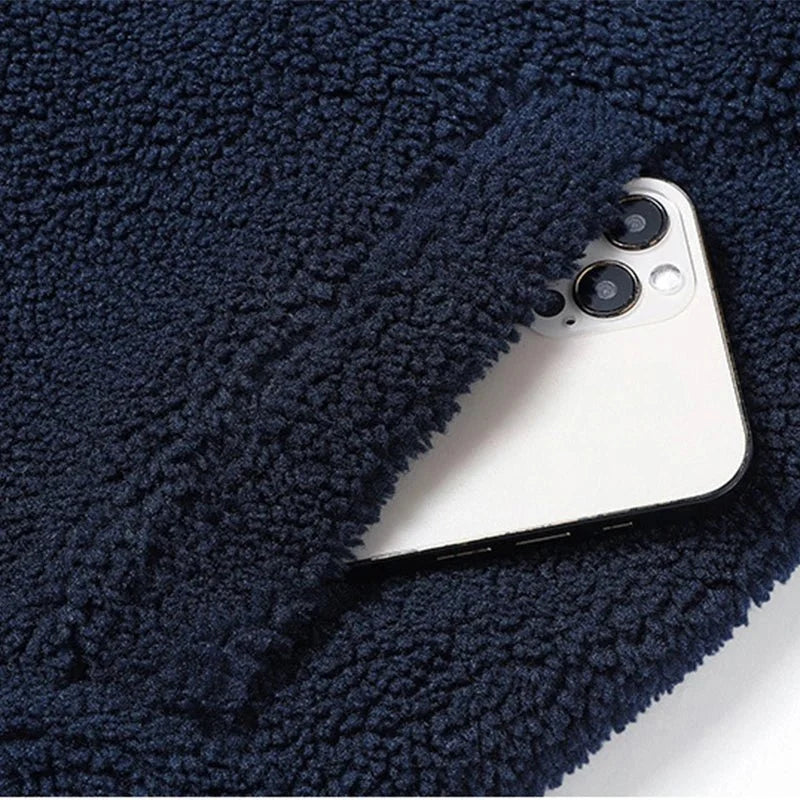 Men's vintage patchwork fleece zip-up jacket with stand collar, streetwear coat from TrendLux Wear featuring bold patchwork design.