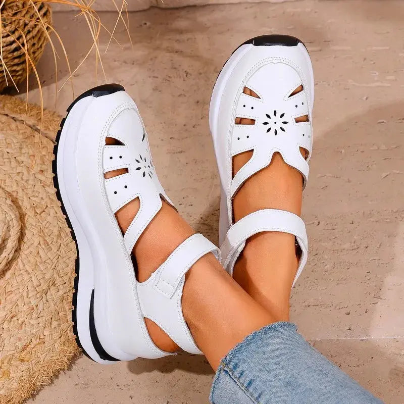 TrenLux Wear Women's PU Buckle Strap Closed Toe Wedge Office & Career Sandals TrenLux Wear