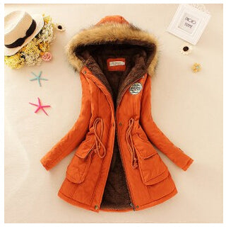 Women’s Military Hooded Puffer Parka – Cotton-Filled Fur-Trimmed Winter Coat