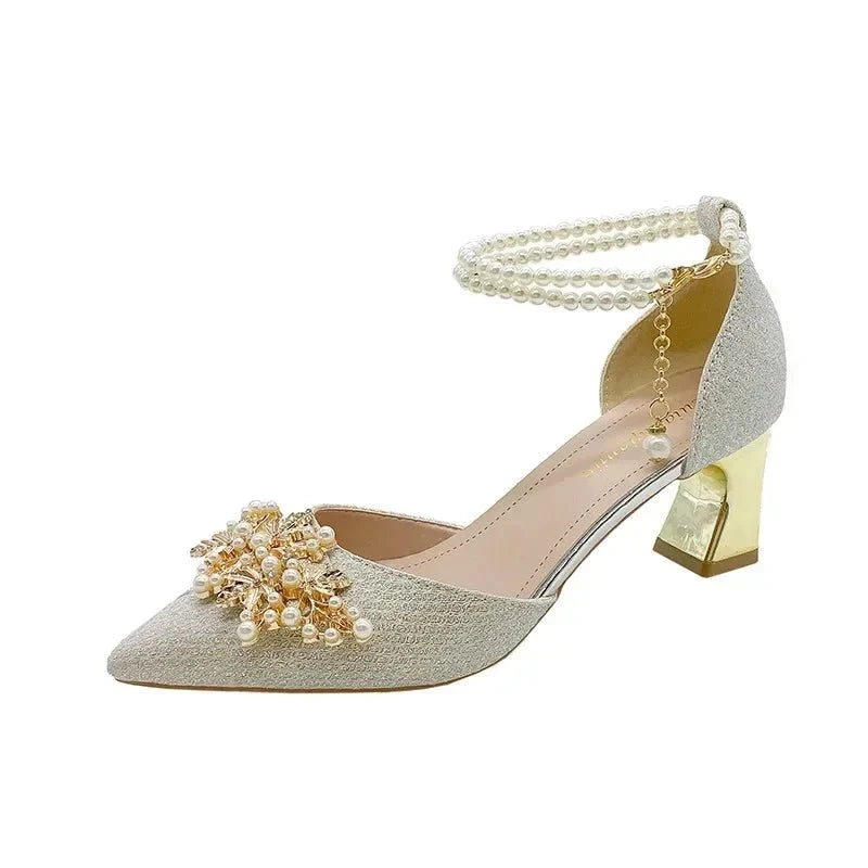 Women's pointed toe metal beaded high heel pumps by TrendLux Wear, stylish wedding banquet footwear with elegant embellishments.