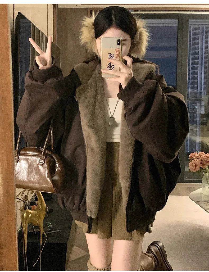 Winter Women Jacket Coats Parkas Female Double-sided Cotton Hooded Overcoat Thick Warm Jackets Windproof Casual Snow Outerwear