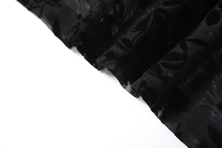 Black Sheer Floral Backless Maxi Dress