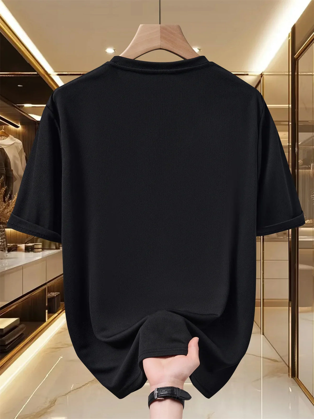 Men's quick-dry graphic T-shirt by TrendLux Wear in navy and white, breathable polyester crewneck tee, available in sizes S to XXL.