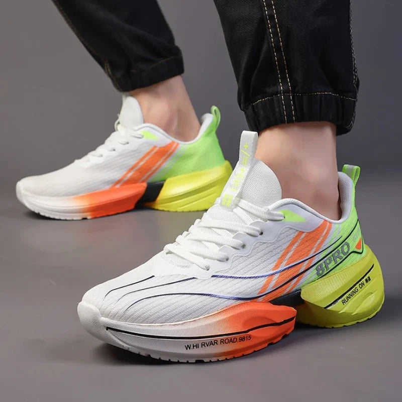 Men's breathable mesh athletic shoes by TrendLux Wear, featuring carbon plates, soft sole, and stylish tennis and running design.