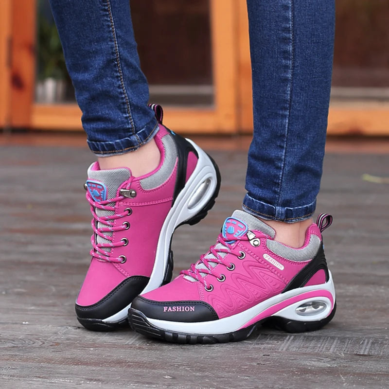 TrendLux Women's PU-EVA Breathable Platform Lace-Up Walking Sneakers