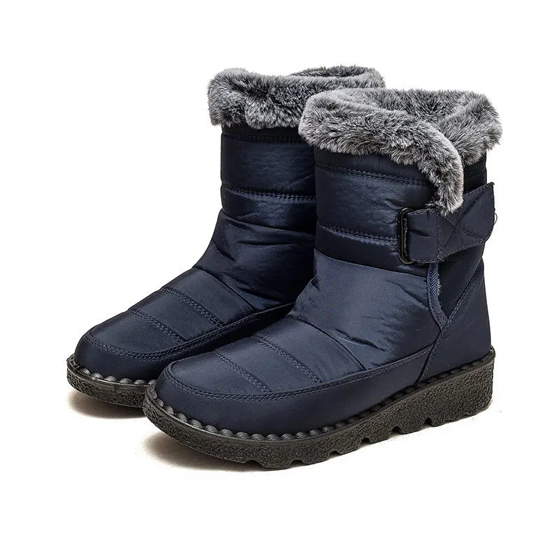 Women’s Mid-Calf Fur Lined Snow Boots – Warm Winter Walking Boots with Hook & Loop