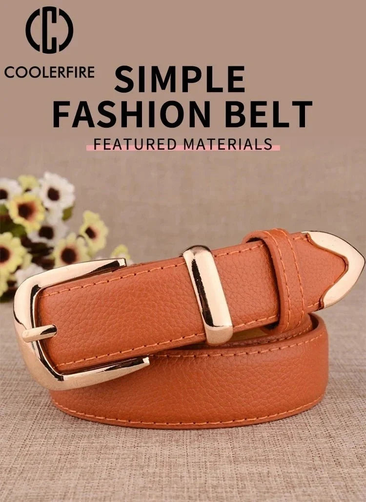 Women's vintage pin buckle belt made of PU leather, stylish trouser accessory from TrendLux Wear.