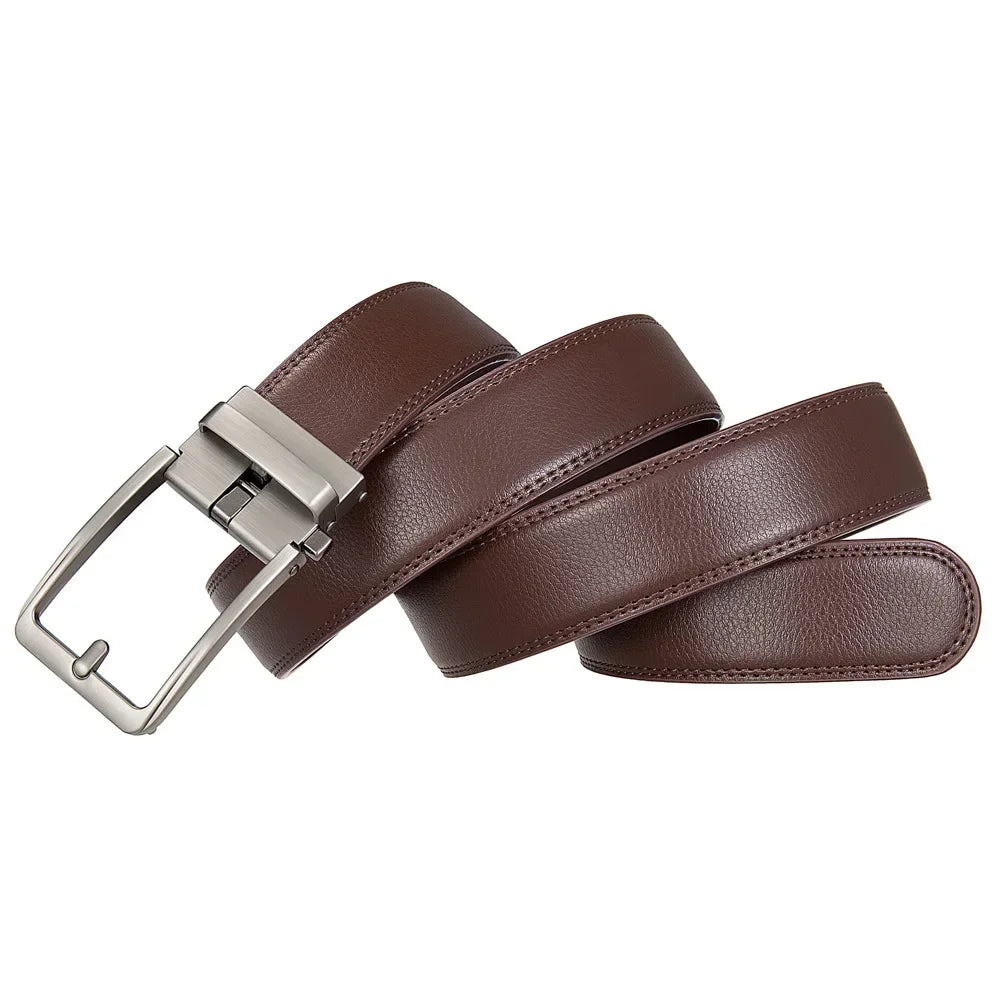 Men's genuine leather belt with luxury automatic buckle in brown or black, adjustable 105-170cm, by TrendLux Wear.