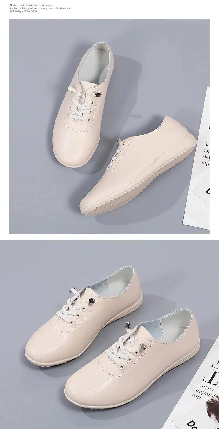 Women’s lace-up leather loafers from TrendLux Wear, showcasing stylish footwear with sleek design and classic leather finish.