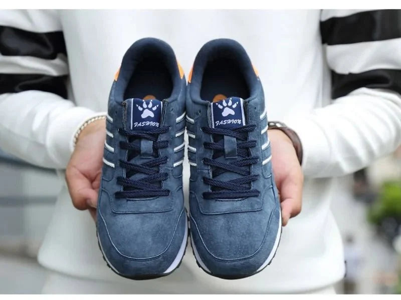 Men's luxury suede running sneakers by TrendLux Wear featuring breathable design and anti-odor sport shoes.